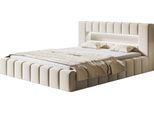 Letto Imbottito Amber Con Illuminazione Led Letto Matrimoniale 140 X 200 Cm Con Rete A Doghe E Giroletto, Colore: Beige