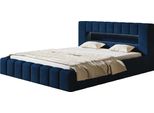 Letto Imbottito Amber Con Illuminazione A Led Letto Matrimoniale 140 X 200 Cm Con Rete A Doghe E Giroletto, Colore: Blu