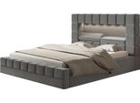 Letto Imbottito Hilton 140 X 200 Cm Con Illuminazione A Led, Letto Matrimoniale Incl. Rete E Doghe, Colore Grigio