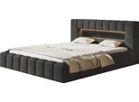 Letto Imbottito Amber Con Illuminazione A Led Letto Matrimoniale 140 X 200 Cm Con Rete A Doghe E Giroletto, Colore: Blu Scuro