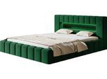 Letto Imbottito Amber Con Illuminazione A Led Letto Matrimoniale 140 X 200 Cm Con Rete A Doghe E Giroletto, Colore: Verde