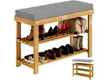Casaria® Scarpiera Con Seduta 90X30X48Cm In Legno D'acacia Certificata Fsc® Cuscino 5 Cm Portascarpe Panca Per Scarpe