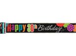 Unique Party - Bandiera "Cheer"", 30° Compleanno - Foil SG24035 (Taglia Unica) (Nero/Colorato)"