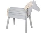 Cavallo Da Gioco Da Esterno Roba, Legno Massiccio Grigio, Cavallo A Volta Molto Stabile, Cavallo Da Giardino Con Criniera E Coda