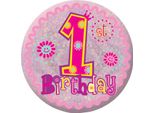 Amscan - Bottone Olografico Per Festa Di 1° Compleanno - Metallo SG24818 (Taglia Unica) (Rosa)