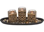 Set Di Porta Tealight Per 3 Tealight - Circa 39X14X10 Cm - Decorazione Con Pietre - Colore: Nero / Oro