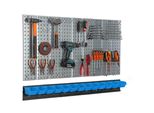 Parete Degli Attrezzi 117X72Cm Sistema Di Stoccaggio In Metallo Con Ganci Per Attrezzi 13 Scatole Impilabili Blu