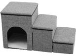 Scala Per Animali Domestici, Scala Pieghevole Per Cani, Comoda E Resistente, Scala Di Design 3 In 1 Con Spazio Di Archiviazione E Casetta Per Animali Domestici, Scala Per Animali Domestici A 3 Gradini, Rampa Antiscivolo Per Cani, Grigio