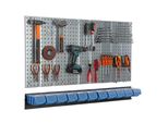 Parete Portautensili 117X72Cm Sistema Di Stoccaggio In Metallo Con Portautensili Ganci Per Utensili 11 Scatole Impilabili Blu Parete Forata Per Utensili Elettrici