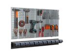 Parete Degli Attrezzi 117X72Cm Sistema Di Stoccaggio In Metallo Con Portautensili Ganci Per Utensili 11 Scatole Impilabili Nero Garage Pegboard Utensili Elettrici Parete Forata