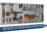 Parete Attrezzi 156X72 Cm Sistema Di Stoccaggio In Metallo Con Portautensili Ganci Per Attrezzi E 14 Scatole Di Impilamento 100 X 150 X 70 Mm Colore: Blu Cartone Forato Officina Garage Pioliera Utensili Elettrici Parete Forata
