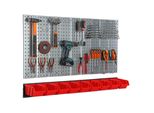 Parete Portautensili 117X72Cm Sistema Di Stoccaggio In Metallo Con Portautensili Ganci Per Utensili E 9 Scatole Impilabili Rosso Pegboard Officina Garage Pegboard Utensili Elettrici Pegboard