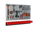 Parete Degli Attrezzi 117X72 Cm Sistema Di Stoccaggio In Metallo Con Portautensili Ganci Per Attrezzi E 11 Scatole Impilabili Rosso Garage A Pioli Utensili Elettrici Parete Perforata