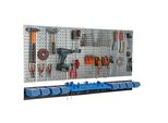 Parete Attrezzi 156X72 Cm Sistema Di Stoccaggio In Metallo Con Portautensili Ganci Per Attrezzi E 8 Scatole Di Impilamento 100 X 150 X 70 Mm Colore: Blu Cartone Forato Officina Garage Pioliera Utensili Elettrici Parete Forata