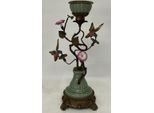 Casa Padrino Portacandele Liberty Con Fiori E Uccelli Decorativi Multicolore / Ottone Antico H. 48 Cm - Accessori Decorativi In Stile Barocco E Liberty
