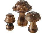 Espositore Decorativo Per Funghi In Legno Di Mango - Set Di 3 - Funghi Piccoli A Puntini