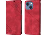 Custodia Per Iphone 15 Plus In Rilievo Custodia A Portafoglio In Pelle Flip Con Funzione Stand Rosso