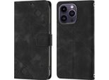 Custodia Per Iphone 15 Pro In Rilievo Custodia A Portafoglio In Pelle Flip Con Funzione Stand Nero