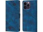 Custodia Per Iphone 15 Pro In Rilievo Custodia A Portafoglio In Pelle Flip Con Funzione Stand Blu