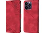 Custodia Per Iphone 15 Pro In Rilievo Custodia A Portafoglio In Pelle Flip Con Funzione Stand Rosso