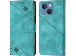 Custodia Per Iphone 15 In Rilievo Custodia A Portafoglio In Pelle Flip Con Funzione Stand Verde