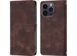 Custodia Per Iphone 15 Pro In Rilievo Custodia A Portafoglio In Pelle Flip Con Funzione Stand Marrone