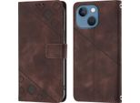 Custodia Per Iphone 15 Plus In Rilievo Custodia A Portafoglio In Pelle Flip Con Funzione Stand Marrone