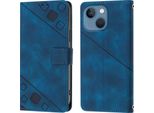 Custodia Per Iphone 15 Plus In Rilievo Custodia A Portafoglio In Pelle Flip Con Funzione Stand Blu