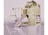 OutdoorToys Spielturm mit Spielhaus inkl. Wellenrutsche und Kinder-Schaukel, Outdoor Klettergerüst Garten, Ausführung: Babyschaukel, Farbe: Altrosa, mit Babyschaukel