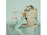 OutdoorToys Spielturm mit Spielhaus inkl. Wellenrutsche und Kinder-Schaukel, Outdoor Klettergerüst Garten, Ausführung: Babyschaukel, Farbe: Mintgrün, mit Babyschaukel