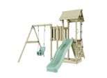 OutdoorToys Spielturm mit Wellenrutsche und Kinder-Schaukel, Outdoor Klettergerüst Garten mit Plattform, Ausführung: Babyschaukel, Farbe: Mintgrün, mit Babyschaukel