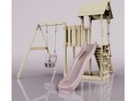 OutdoorToys Spielturm mit Wellenrutsche und Kinder-Schaukel, Outdoor Klettergerüst Garten mit Plattform, Ausführung: Babyschaukel, Farbe: Altrosa, mit Babyschaukel