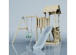 OutdoorToys Spielturm mit Wellenrutsche und Kinder-Schaukel, Outdoor Klettergerüst Garten mit Plattform, Ausführung: Babyschaukel, Farbe: Eisblau, mit Babyschaukel