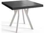 Tavolo Da Pranzo Quadrato Rico, Tavolo Allungabile, Dimensioni: 110-210X110X77 Cm, Tavolo Da Soggiorno Colore: Nero, Con Gambe In Legno Bianche