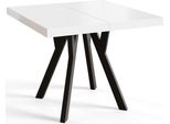 Tavolo Da Pranzo Quadrato Rico, Tavolo Allungabile, Dimensioni: 120-220X120X77 Cm, Tavolo Da Soggiorno Colore: Bianco, Con Gambe In Legno Di Colore Nero