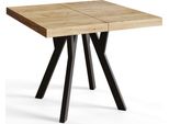 Tavolo Da Pranzo Quadrato Rico, Tavolo Allungabile, Dimensioni: 120-220X120X77 Cm, Tavolo Da Soggiorno Colore: Craft, Con Gambe In Legno Di Colore Nero