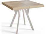Tavolo Da Pranzo Quadrato Rico, Tavolo Allungabile, Dimensioni: 120-220X120X77 Cm, Tavolo Da Soggiorno Colore: Halifax, Con Gambe In Legno Di Colore Bianco