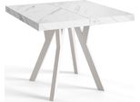 Tavolo Da Pranzo Quadrato Rico, Tavolo Allungabile, Dimensioni: 90-190X90X77 Cm, Tavolo Da Soggiorno Colore: Marmur, Con Gambe In Legno Colore Bianco