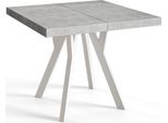 Tavolo Da Pranzo Quadrato Rico, Tavolo Allungabile, Dimensioni: 120-220X120X77 Cm, Tavolo Da Soggiorno Colore: Grafite, Con Gambe In Legno Di Colore Bianco