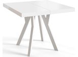 Tavolo Da Pranzo Quadrato Rico, Tavolo Allungabile, Dimensioni: 110-210X110X77 Cm, Tavolo Da Soggiorno Colore: Bianco, Con Gambe In Legno Di Colore Bianco