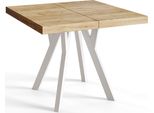 Tavolo Da Pranzo Quadrato Rico, Tavolo Allungabile, Dimensioni: 90-190X90X77 Cm, Tavolo Da Soggiorno Colore: Craft, Con Gambe In Legno Di Colore Bianco