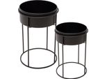 Vaso Da Fiori In Metallo Nero Su Supporto - Set Rotondo Di 2 - Ø Circa 26 / 21 Cm