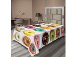 Abakuhaus Lenzuolo Da Letto Dessert, Tema Panetteria Foto Dall'alto Deliziosi Donuts Colorati Con Diversi Condimenti, Morbido E Confortevole Lenzuolo Da Letto Per Un Letto Decorativo 1 Pezzo 260 Cm X 168 Cm, Multicolore