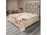 Abakuhaus Paris Lenzuolo, "Torre Eiffel - Fiori - Romantico - Vendemmia - Bicicletta Con Fiori"" ""Bonjour Paris"" ""Stampa Con Citazione"", Lenzuolo Morbido E Confortevole Per Un Letto Decorativo 1 Pezzo 244 Cm X 205 Cm, Beige"