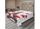 Abakuhaus Lenzuolo Torre Eiffel, Disegni Astratti E Moderni Dei Monumenti Di Parigi Con Elaborati Fiori Ricci, Morbido E Confortevole Lenzuolo Superiore Per Un Letto Decorativo 1 Pezzo 244 Cm X 205 Cm, Vermiglio, Nero E Grigio