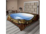 Abakuhaus Lenzuolo Con Motivo Navale, Finestra Con Motivo Navale Design Marittimo, Lenzuolo Morbido E Confortevole Per Un Letto Decorativo 1 Pezzo 275 Cm X 260 Cm, Marrone Blu Terra Giallo