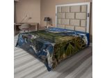Abakuhaus Lenzuolo Montagna, Pastorale Natura Innevata Cime Alpine Con Lago Torrente Idilliaco Scena Primaverile, Morbido E Confortevole Lenzuolo Superiore Per Un Letto Decorativo 1 Pezzo 244 Cm X 205 Cm, Verde Bianco
