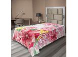 Abakuhaus Lenzuolo Con Fiori, Fiori Esotici Di Peonia E Foglie Con Pois, Lenzuolo Morbido E Confortevole Per Un Letto Decorativo 1 Pezzo 190 Cm X 100 Cm, Rosa Pastello Senape