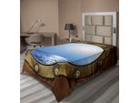 Abakuhaus Lenzuolo Con Motivo Navale, Finestra Con Nave Nel Porto Design Marittimo Ocean Nautical, Lenzuolo Morbido E Confortevole Per Un Letto Decorativo 1 Pezzo 260 Cm X 168 Cm, Marrone Blu Terra Giallo