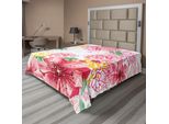 Abakuhaus Lenzuolo Con Fiori, Fiori Esotici Di Peonia E Foglie Con Pois, Lenzuolo Morbido E Confortevole Per Un Letto Decorativo 1 Pezzo 266 Cm X 260 Cm, Rosa Pastello Senape